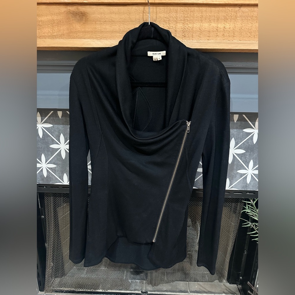 Helmut Lang Black Jacket with Asymmetric Zipper and cowl neckline